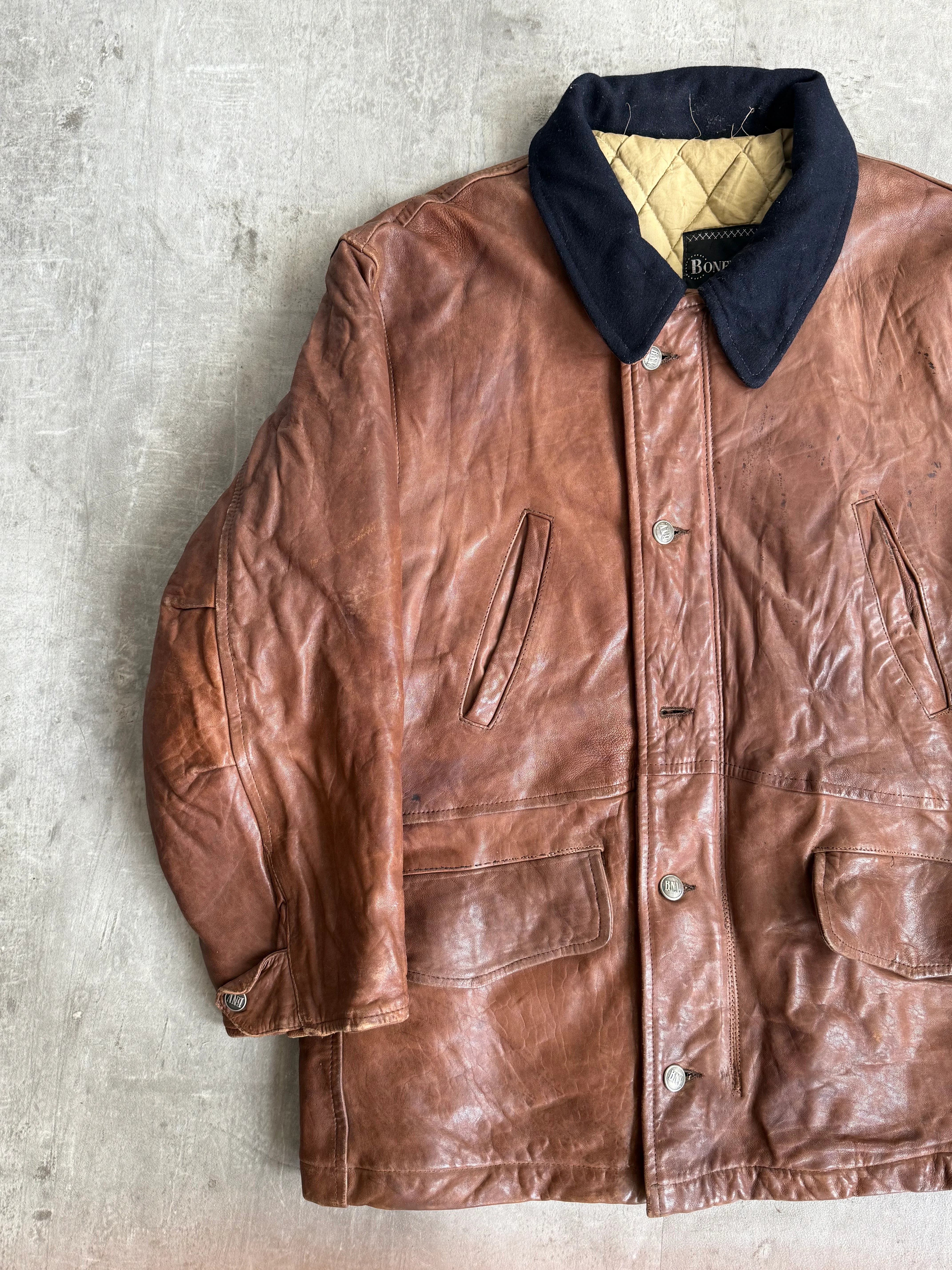 1980s Boneville Leather Chore Jacket with Wool Collar - Image 3