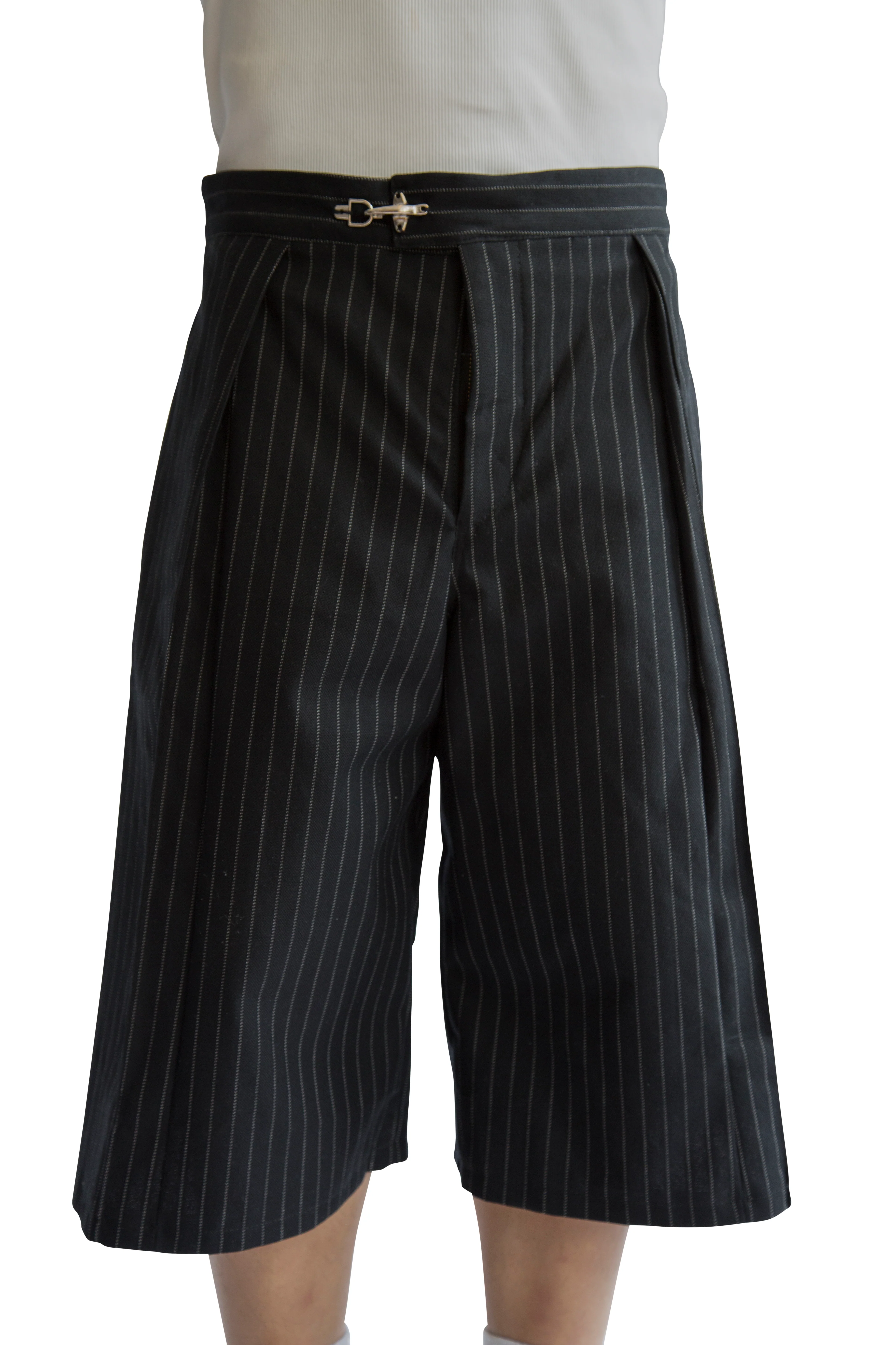VT Rework: Black Pinstripe Pleated Shorts - Image 4