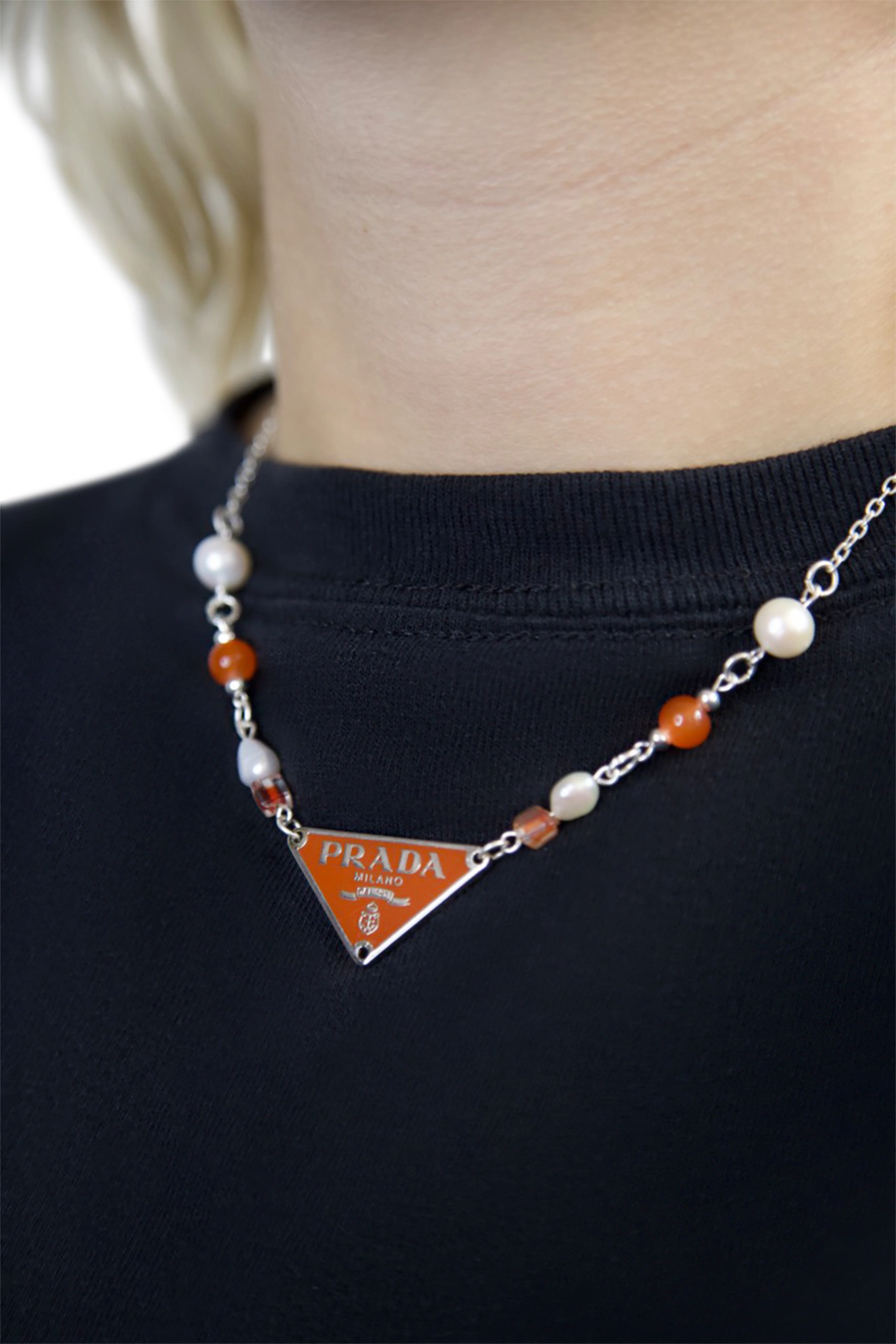 VT Rework: Prada Orange Pendent Pearl Beaded Necklace - Image 3